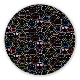 Коврик для мышки круглый с принтом SLAVA MARLOW - Неоновые смайлы в Новосибирске, резина и полиэстер | круглая форма, изображение наносится на всю лицевую часть | Тематика изображения на принте: clip | emoji | emojji | feat | manny | music | neon | tik tok | video | готлиб | клип | ля ля ля | марлов | марлоу | музыка | мэнни | неон | реп | рэп | слава | тик ток | ты горишь как огонь | ты мне очень нравишься | у меня агония | ф