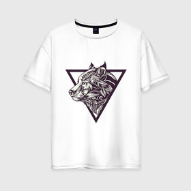Женская футболка хлопок Oversize с принтом Волк в треугольнике в Новосибирске, 100% хлопок | свободный крой, круглый ворот, спущенный рукав, длина до линии бедер
 | волк | красивый волк | морской волк | северный волк | серый волк