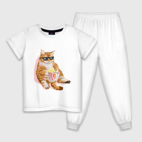 Детская пижама хлопок с принтом Ленивый кот в Новосибирске, 100% хлопок |  брюки и футболка прямого кроя, без карманов, на брюках мягкая резинка на поясе и по низу штанин
 | корн | кот | ленивый | очки | поп | попкорн | хипстер
