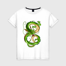 Женская футболка хлопок с принтом зеленый лесной дух дракон в Новосибирске, 100% хлопок | прямой крой, круглый вырез горловины, длина до линии бедер, слегка спущенное плечо | аниме | анимешный | брызги | гибли | градиент | дух | земляной дракон | легенда | миф | персонаж | полет | природа | рисунок | сказание | сказка | стихия | существо | хвост
