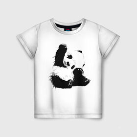 Детская футболка 3D с принтом Панда минимализм в Новосибирске, 100% гипоаллергенный полиэфир | прямой крой, круглый вырез горловины, длина до линии бедер, чуть спущенное плечо, ткань немного тянется | Тематика изображения на принте: animal | bear | beast | black | minimalism | panda | white | белое | животное | зверь | краски | медведь | минимализм | панда | чернила | черно белое | черное