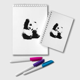 Блокнот с принтом Панда минимализм в Новосибирске, 100% бумага | 48 листов, плотность листов — 60 г/м2, плотность картонной обложки — 250 г/м2. Листы скреплены удобной пружинной спиралью. Цвет линий — светло-серый
 | Тематика изображения на принте: animal | bear | beast | black | minimalism | panda | white | белое | животное | зверь | краски | медведь | минимализм | панда | чернила | черно белое | черное