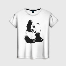 Женская футболка 3D с принтом Панда минимализм в Новосибирске, 100% полиэфир ( синтетическое хлопкоподобное полотно) | прямой крой, круглый вырез горловины, длина до линии бедер | animal | bear | beast | black | minimalism | panda | white | белое | животное | зверь | краски | медведь | минимализм | панда | чернила | черно белое | черное