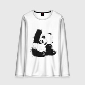 Мужской лонгслив 3D с принтом Панда минимализм в Новосибирске, 100% полиэстер | длинные рукава, круглый вырез горловины, полуприлегающий силуэт | animal | bear | beast | black | minimalism | panda | white | белое | животное | зверь | краски | медведь | минимализм | панда | чернила | черно белое | черное
