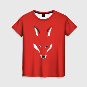 Женская футболка 3D с принтом Fox minimalism в Новосибирске, 100% полиэфир ( синтетическое хлопкоподобное полотно) | прямой крой, круглый вырез горловины, длина до линии бедер | animal | beast | face | fox | minimalism | muzzle | red | животное | зверь | красная | красный | лиса | лисы | лицо | минимализм