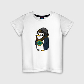 Детская футболка хлопок с принтом Крутой Пингвин в Новосибирске, 100% хлопок | круглый вырез горловины, полуприлегающий силуэт, длина до линии бедер | бастард | крутой пингвин | пингвин | рисунок | хулиган
