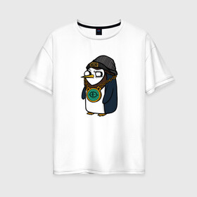 Женская футболка хлопок Oversize с принтом Крутой Пингвин в Новосибирске, 100% хлопок | свободный крой, круглый ворот, спущенный рукав, длина до линии бедер
 | бастард | крутой пингвин | пингвин | рисунок | хулиган