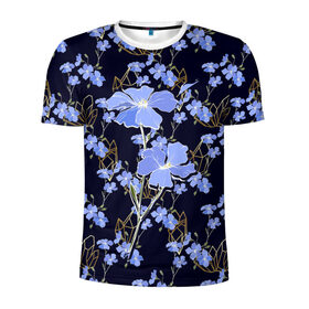 Мужская футболка 3D спортивная с принтом Незабудки в Новосибирске, 100% полиэстер с улучшенными характеристиками | приталенный силуэт, круглая горловина, широкие плечи, сужается к линии бедра | весна | кристаллы | незабудка | полевые цветы | цветы