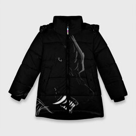 Зимняя куртка для девочек 3D с принтом Wolf в Новосибирске, ткань верха — 100% полиэстер; подклад — 100% полиэстер, утеплитель — 100% полиэстер. | длина ниже бедра, удлиненная спинка, воротник стойка и отстегивающийся капюшон. Есть боковые карманы с листочкой на кнопках, утяжки по низу изделия и внутренний карман на молнии. 

Предусмотрены светоотражающий принт на спинке, радужный светоотражающий элемент на пуллере молнии и на резинке для утяжки. | animal | beast | dark | darkness | evil | moon | nigth | tegunvteg | werwolf | wild | wolf | вервольф | вой | волк | волки | волчара | дикий | животное | зверь | клык | клыки | луна | ночь | оборотень | полнолуние