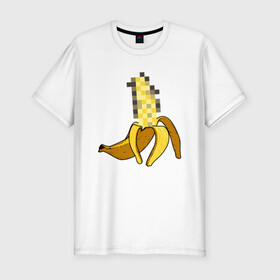 Мужская футболка хлопок Slim с принтом Банан Цензура в Новосибирске, 92% хлопок, 8% лайкра | приталенный силуэт, круглый вырез ворота, длина до линии бедра, короткий рукав | banana | brazzers | censored | банан | без | пиксели | пиксель | фрукт