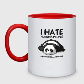 Кружка двухцветная с принтом I Hate Morning And People в Новосибирске, керамика | объем — 330 мл, диаметр — 80 мм. Цветная ручка и кайма сверху, в некоторых цветах — вся внутренняя часть | and | hate | i | morning | mornings | panda | people | людей | люди | ненавижу | панда | утро