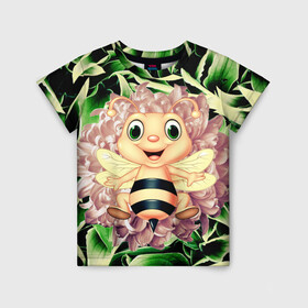 Детская футболка 3D с принтом пчелка жужа в Новосибирске, 100% гипоаллергенный полиэфир | прямой крой, круглый вырез горловины, длина до линии бедер, чуть спущенное плечо, ткань немного тянется | Тематика изображения на принте: art | casual | арт | весна | градиент | минимализм | пчела | пчелка | структура | текстура | цветок
