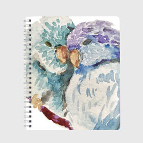 Тетрадь с принтом Акварельные попугаи в Новосибирске, 100% бумага | 48 листов, плотность листов — 60 г/м2, плотность картонной обложки — 250 г/м2. Листы скреплены сбоку удобной пружинной спиралью. Уголки страниц и обложки скругленные. Цвет линий — светло-серый
 | Тематика изображения на принте: love | parrot | watercolour | акварель | арт | любовь | нежность | попугаи