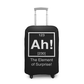 Чехол для чемодана 3D с принтом The Element of Surprise в Новосибирске, 86% полиэфир, 14% спандекс | двустороннее нанесение принта, прорези для ручек и колес | 123 | 230 | атом | менделеев | подарок | популярные футболки | приз | прикольные | сюрприз | химик | химия | чёрная | элемент | элементы