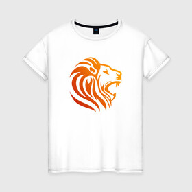 Женская футболка хлопок с принтом HEAD LION в Новосибирске, 100% хлопок | прямой крой, круглый вырез горловины, длина до линии бедер, слегка спущенное плечо | animal | beast | cat | cute | fluffy | hunter | lion | lion cub | lion king | mane | predator | red | tail | yellow | большая кошка | грива | животное | зверь | король лев | кот | лев | лёвушка | львенок | милый | муфаса | охотник | пушистый 