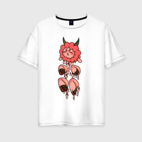 Женская футболка хлопок Oversize с принтом милая персиковая овечка в Новосибирске, 100% хлопок | свободный крой, круглый ворот, спущенный рукав, длина до линии бедер
 | anime | cute | harajuku | kawaii | милый | мягкий | овечка | овца | персик | розовый