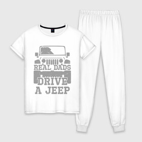 Женская пижама хлопок с принтом Джип в Новосибирске, 100% хлопок | брюки и футболка прямого кроя, без карманов, на брюках мягкая резинка на поясе и по низу штанин | born off road | im jeep | jeep logo | джип | танки грязи не боятся | чем круче джип