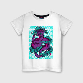Детская футболка хлопок с принтом котик дракон в Новосибирске, 100% хлопок | круглый вырез горловины, полуприлегающий силуэт, длина до линии бедер | cat | cute | dragon | harajuku | kawaii | neko | вектор | дракон | кот | котик | облака | ориентал