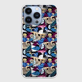 Чехол для iPhone 13 Pro с принтом Ленивцы и Лемуры в Новосибирске,  |  | animals | beast | eyes | sweet | глаза | животные | забавный | звери | лемур | ленивец | листья | милый | обезьяны | паттерн | прикол | пушистый | пятна | растения | смешной | точки | узор | фигуры | цветы | черный