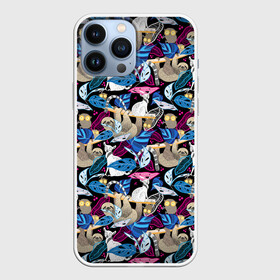 Чехол для iPhone 13 Pro Max с принтом Ленивцы и Лемуры в Новосибирске,  |  | animals | beast | eyes | sweet | глаза | животные | забавный | звери | лемур | ленивец | листья | милый | обезьяны | паттерн | прикол | пушистый | пятна | растения | смешной | точки | узор | фигуры | цветы | черный