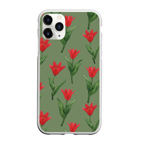 Чехол для iPhone 11 Pro матовый с принтом Красные тюльпаны на зеленом в Новосибирске, Силикон |  | Тематика изображения на принте: 8 марта | flowers | march 8 | spring | ботаническая иллюстрация | весна | день рождения | зеленый | красный | лето | любовь | праздник | принт | природа | растения | тюльпаны | цветы