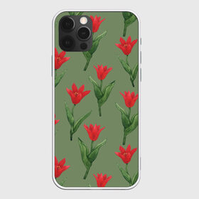 Чехол для iPhone 12 Pro Max с принтом Красные тюльпаны на зеленом в Новосибирске, Силикон |  | Тематика изображения на принте: 8 марта | flowers | march 8 | spring | ботаническая иллюстрация | весна | день рождения | зеленый | красный | лето | любовь | праздник | принт | природа | растения | тюльпаны | цветы