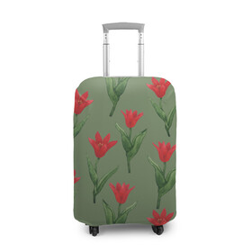 Чехол для чемодана 3D с принтом Красные тюльпаны на зеленом в Новосибирске, 86% полиэфир, 14% спандекс | двустороннее нанесение принта, прорези для ручек и колес | 8 марта | flowers | march 8 | spring | ботаническая иллюстрация | весна | день рождения | зеленый | красный | лето | любовь | праздник | принт | природа | растения | тюльпаны | цветы