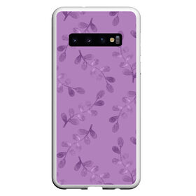 Чехол для Samsung Galaxy S10 с принтом Листья на фиолетовом фоне в Новосибирске, Силикон | Область печати: задняя сторона чехла, без боковых панелей | Тематика изображения на принте: 8 марта | flowers | march 8 | spring | ботаническая иллюстрация | весна | день рождения | лето | листья | любовь | праздник | принт | природа | растения | фиолетовый