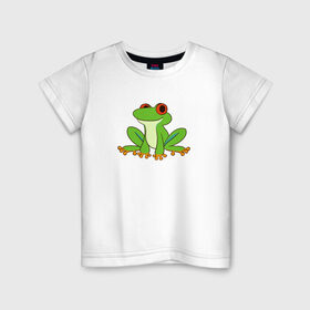 Детская футболка хлопок с принтом Лягушонок в Новосибирске, 100% хлопок | круглый вырез горловины, полуприлегающий силуэт, длина до линии бедер | животное | земноводное | лягушка | лягушонок | минимализм | рисунок