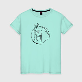 Женская футболка хлопок с принтом Лошадь - линейный рисунок в Новосибирске, 100% хлопок | прямой крой, круглый вырез горловины, длина до линии бедер, слегка спущенное плечо | голова | животное | линейный | лошадь | рисунок