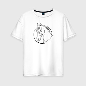 Женская футболка хлопок Oversize с принтом Лошадь - линейный рисунок в Новосибирске, 100% хлопок | свободный крой, круглый ворот, спущенный рукав, длина до линии бедер
 | голова | животное | линейный | лошадь | рисунок