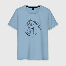 Мужская футболка хлопок с принтом Лошадь - линейный рисунок в Новосибирске, 100% хлопок | прямой крой, круглый вырез горловины, длина до линии бедер, слегка спущенное плечо. | голова | животное | линейный | лошадь | рисунок
