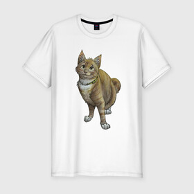 Мужская футболка хлопок Slim с принтом Уличный котик рисунок в Новосибирске, 92% хлопок, 8% лайкра | приталенный силуэт, круглый вырез ворота, длина до линии бедра, короткий рукав | арт | бандит | вектор | градиент | кот | котенок | котик | котэ | мультяшный | мяу | полоски | рисунок | рыжий | серый | уличный | хитрюга