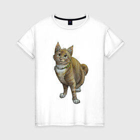 Женская футболка хлопок с принтом Уличный котик рисунок в Новосибирске, 100% хлопок | прямой крой, круглый вырез горловины, длина до линии бедер, слегка спущенное плечо | арт | бандит | вектор | градиент | кот | котенок | котик | котэ | мультяшный | мяу | полоски | рисунок | рыжий | серый | уличный | хитрюга