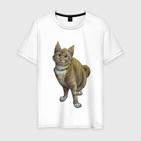 Мужская футболка хлопок с принтом Уличный котик рисунок в Новосибирске, 100% хлопок | прямой крой, круглый вырез горловины, длина до линии бедер, слегка спущенное плечо. | арт | бандит | вектор | градиент | кот | котенок | котик | котэ | мультяшный | мяу | полоски | рисунок | рыжий | серый | уличный | хитрюга