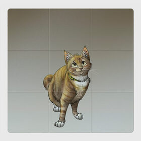 Магнитный плакат 3Х3 с принтом полосатый уличный кот в Новосибирске, Полимерный материал с магнитным слоем | 9 деталей размером 9*9 см | арт | бандит | вектор | градиент | кот | котенок | котик | котэ | мультяшный | мяу | полоски | рисунок | рыжий | серый | уличный | хитрюга