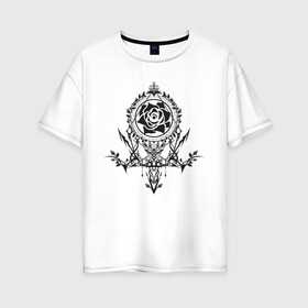 Женская футболка хлопок Oversize с принтом Клан в Новосибирске, 100% хлопок | свободный крой, круглый ворот, спущенный рукав, длина до линии бедер
 | бедствие | герб клана | клан | логотип | рисунок | роза | самурай | чб | эмблема | япония