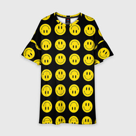 Детское платье 3D с принтом Смайлики в Новосибирске, 100% полиэстер | прямой силуэт, чуть расширенный к низу. Круглая горловина, на рукавах — воланы | emoji | smile | sticker | грусть | любовь | печаль | плачь | смайлики | стикеры | текстура | улыбка | эмоджи | эмодзи