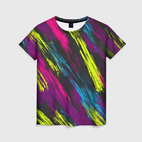 Женская футболка 3D с принтом SUMMER 2021 в Новосибирске, 100% полиэфир ( синтетическое хлопкоподобное полотно) | прямой крой, круглый вырез горловины, длина до линии бедер | абстракция | весна | краски | лето | полоски | разноцветное