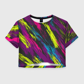 Женская футболка Crop-top 3D с принтом SUMMER 2021 в Новосибирске, 100% полиэстер | круглая горловина, длина футболки до линии талии, рукава с отворотами | абстракция | весна | краски | лето | полоски | разноцветное