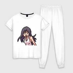 Женская пижама хлопок с принтом Pixel art anime в Новосибирске, 100% хлопок | брюки и футболка прямого кроя, без карманов, на брюках мягкая резинка на поясе и по низу штанин | anime | art | girl | manga | pixel | аниме | арт | девушка | манга | пиксель
