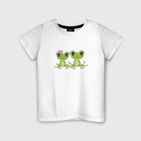 Детская футболка хлопок с принтом Пара Лягушек в Новосибирске, 100% хлопок | круглый вырез горловины, полуприлегающий силуэт, длина до линии бедер | животные | лягушки | пара | пара лягушек | рисунок