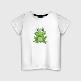 Детская футболка хлопок с принтом Лягушонок в Новосибирске, 100% хлопок | круглый вырез горловины, полуприлегающий силуэт, длина до линии бедер | животное | земноводное | лягушка | лягушонок | рисунок