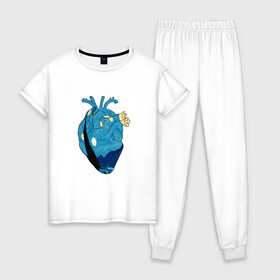 Женская пижама хлопок с принтом Сердце художника в Новосибирске, 100% хлопок | брюки и футболка прямого кроя, без карманов, на брюках мягкая резинка на поясе и по низу штанин | heart | van gogh | абстракция | ван гог | живопись | звездная ночь | искусство | картина | краски | медицина | органы | рисунок | сердечко | сердце | текстуры | художник