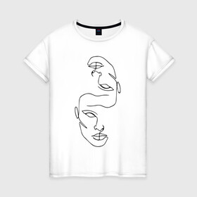 Женская футболка хлопок с принтом Лица в Новосибирске, 100% хлопок | прямой крой, круглый вырез горловины, длина до линии бедер, слегка спущенное плечо | голова | два лица | контурный рисунок | лицо | рисунок лица