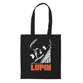 Шоппер 3D с принтом Lupin - Сериал Люпен в Новосибирске, 100% полиэстер | Плотность: 200 г/м2; Размер: 34×35 см; Высота лямок: 30 см | Тематика изображения на принте: lupin | netflix | детектив | логотип | люпен | люпин | люпэн | мужской | нетфликс | омар си | подарок | портрет | сериал | черный