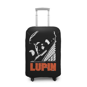 Чехол для чемодана 3D с принтом Lupin - Сериал Люпен в Новосибирске, 86% полиэфир, 14% спандекс | двустороннее нанесение принта, прорези для ручек и колес | lupin | netflix | детектив | логотип | люпен | люпин | люпэн | мужской | нетфликс | омар си | подарок | портрет | сериал | черный