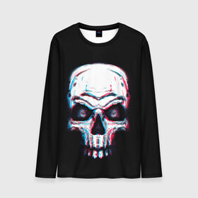 Мужской лонгслив 3D с принтом Glitch Skull в Новосибирске, 100% полиэстер | длинные рукава, круглый вырез горловины, полуприлегающий силуэт | Тематика изображения на принте: art | dead | death | ghost | glitch | neon | skeleton | skull | skulls | арт | глитч | глич | неон | призрак | скелет | череп | черепа