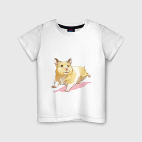 Детская футболка хлопок с принтом Бегущий хомячек рисунок в Новосибирске, 100% хлопок | круглый вырез горловины, полуприлегающий силуэт, длина до линии бедер | бегущий | бежит | домашнее животное | зверек | мышка | хома | хомка | хомяк | хомячек