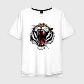 Мужская футболка хлопок Oversize с принтом TIGER в Новосибирске, 100% хлопок | свободный крой, круглый ворот, “спинка” длиннее передней части | Тематика изображения на принте: animal | beast | cat | cute | fluffy | hunter | lion | lion cub | lion king | mane | predator | red | tail | tiger | yellow | большая кошка | голова тигра | грива | животное | зверь | король лев | кот | милый | охотник | пушистый | тигр | тиг